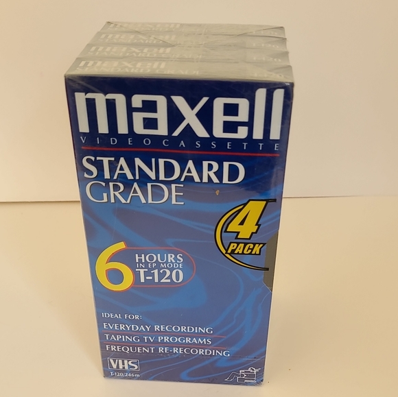 Maxell Standard Grade 6 hour T-120 Sealed Blank VHS Tapes 4 pack - Picture 2 of 5
